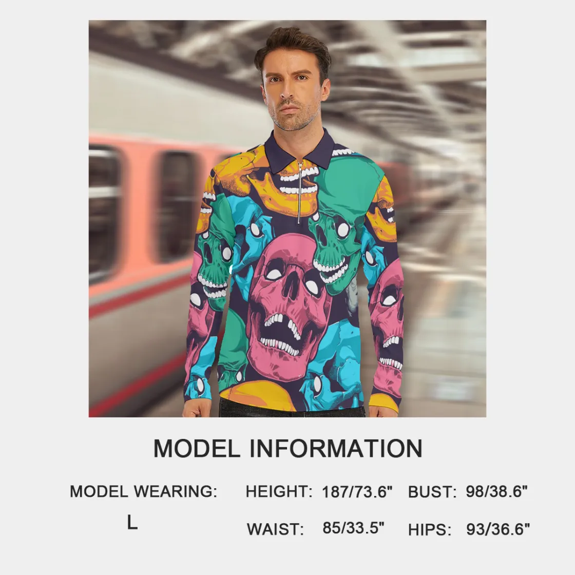 All-Over Print Men's Lapel T-shirt With Neckline Zipper Closure