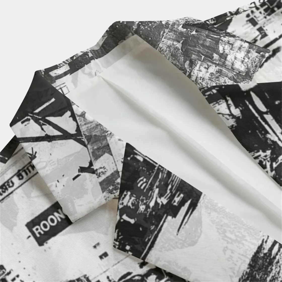 All-Over Print Men's Casual Flat Lapel Collar Blazer