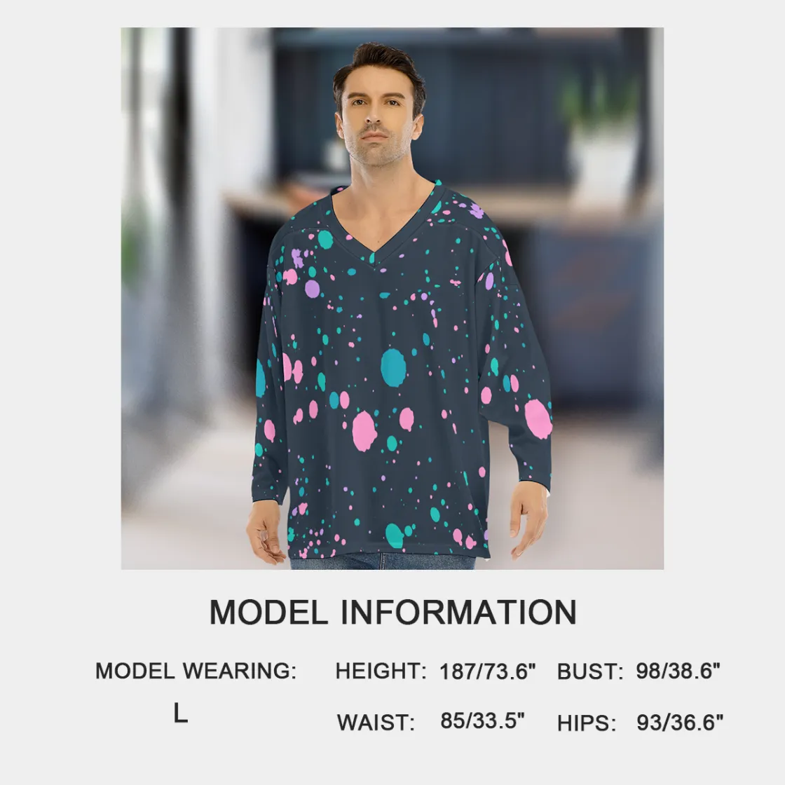All-Over Print Men's V-neck Ice Hockey Jersey
