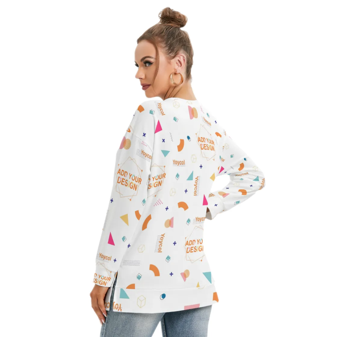 All-Over Print Women's Side Split O-neck Sweatshirt