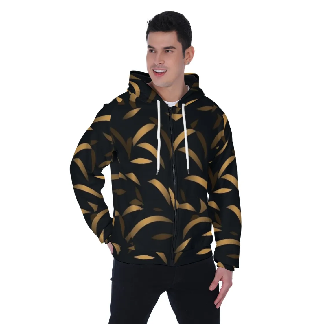 All-Over Print Men's Heavy Fleece Raglan Zip Up Hoodie With Pocket
