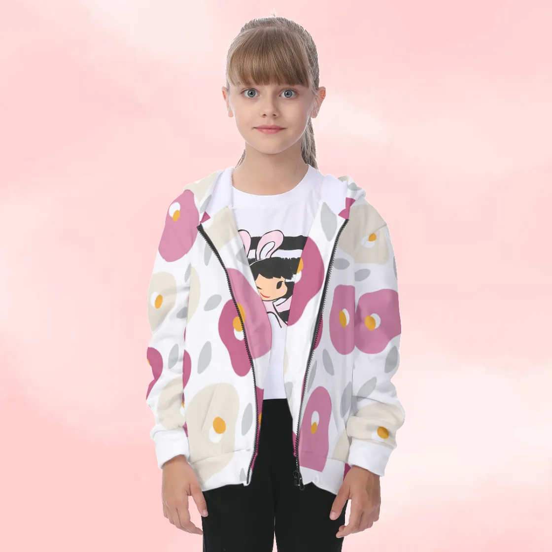 All-Over Print Kid's Heavy Fleece Zip Up Hoodie