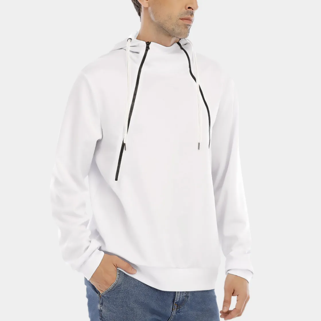 All-Over Print Men's Hoodie With Placket Double Zipper
