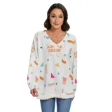 All-Over Print Women's V-neck Imitation Knitted Sweater With Long Sleeve