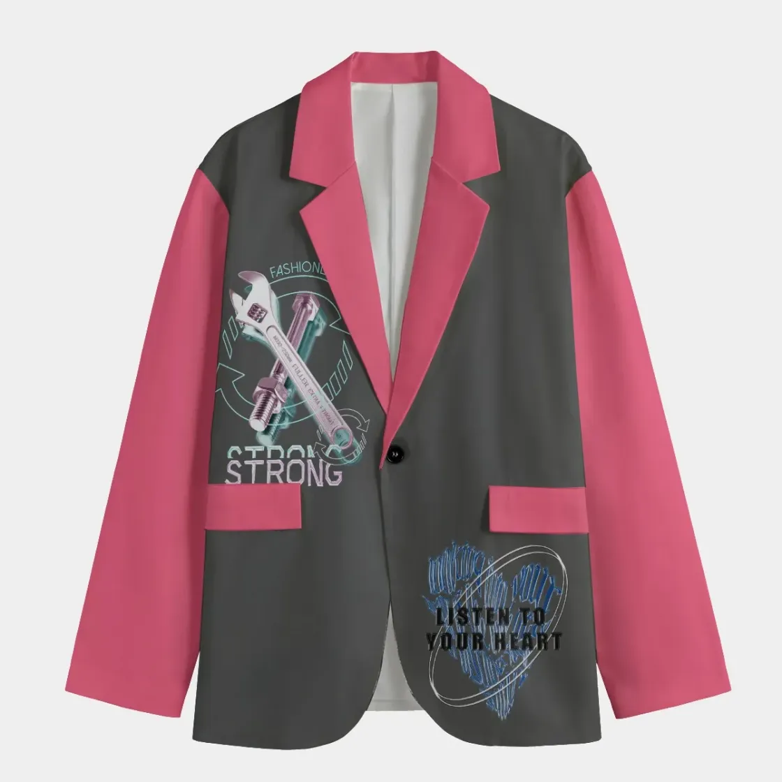 All-Over Print Men's Casual Flat Lapel Collar Blazer