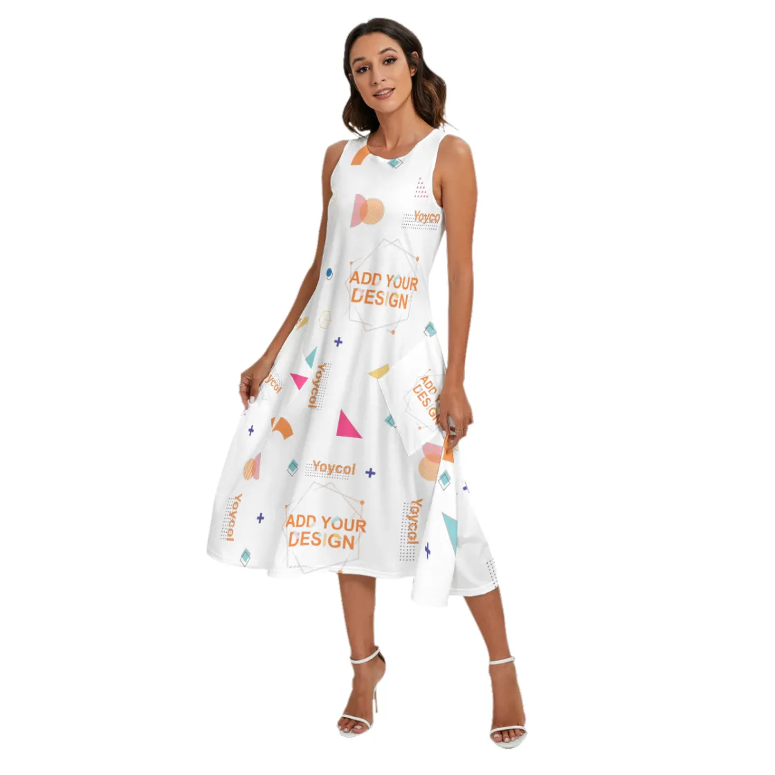 All-Over Print Women's Sleeveless Dress With Diagonal Pocket