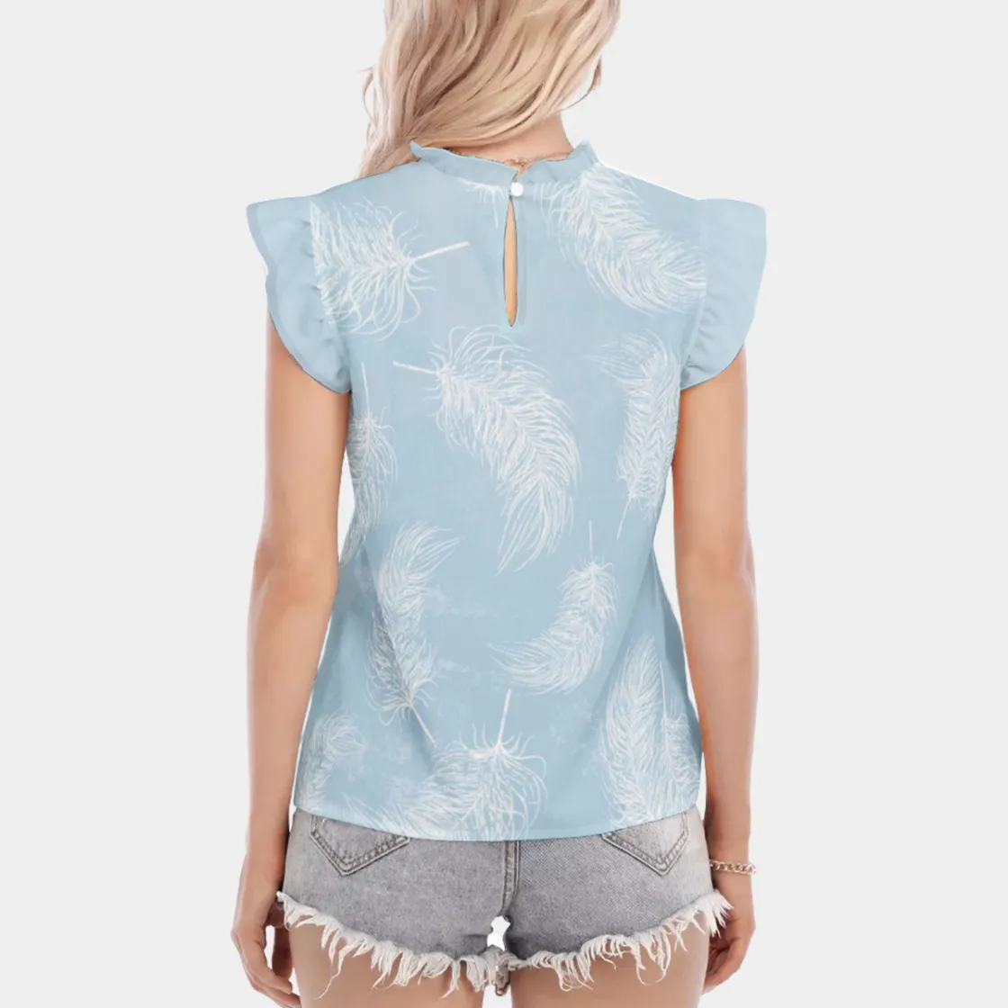 All-Over Print Women's Blouse With Ruffle Collar And Sleeve