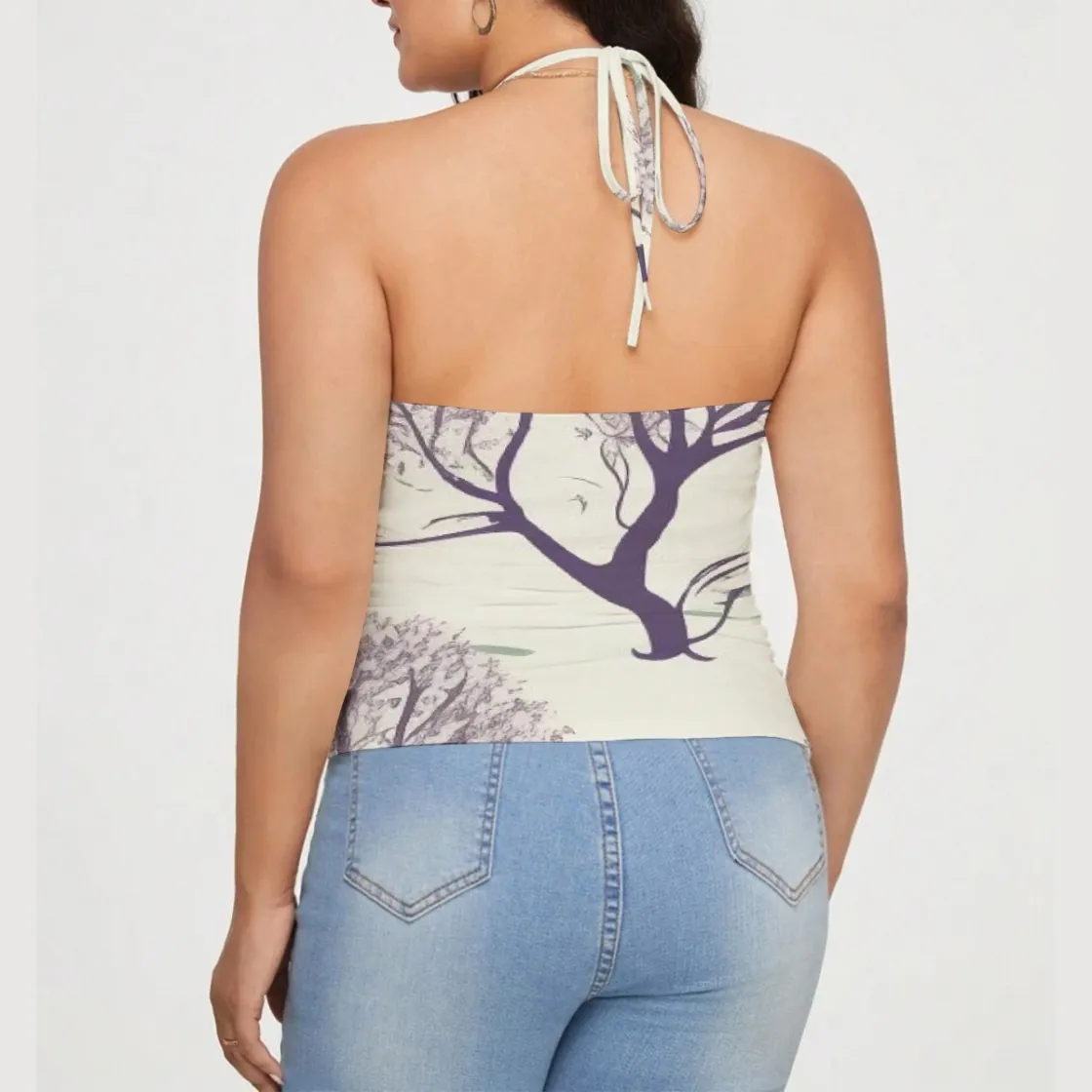 All-Over Print Women's Lace-Trimmed Tie-Back Top