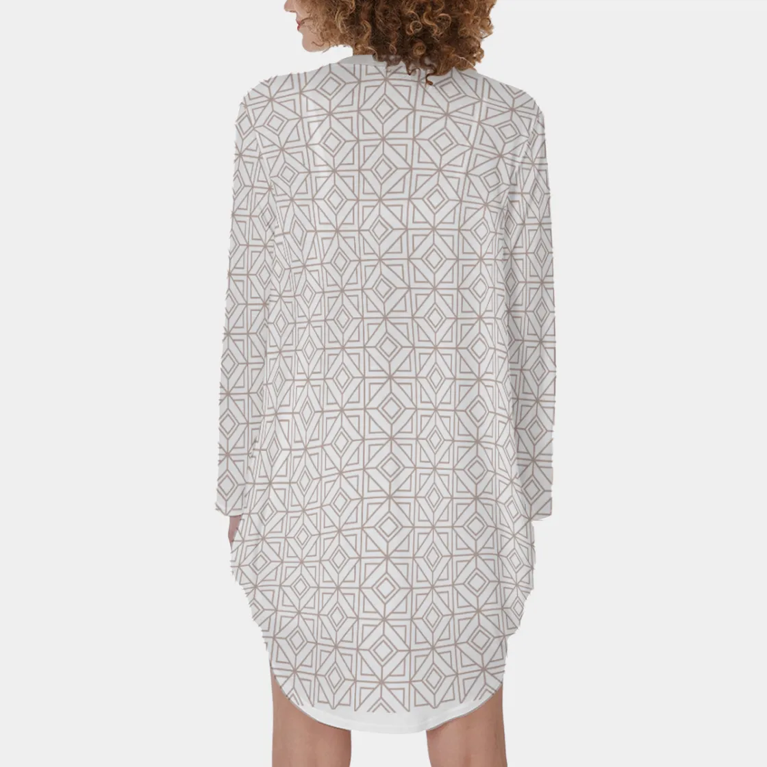 All-Over Print Women's Casual Loose Long Sleeve Dress With Pocket