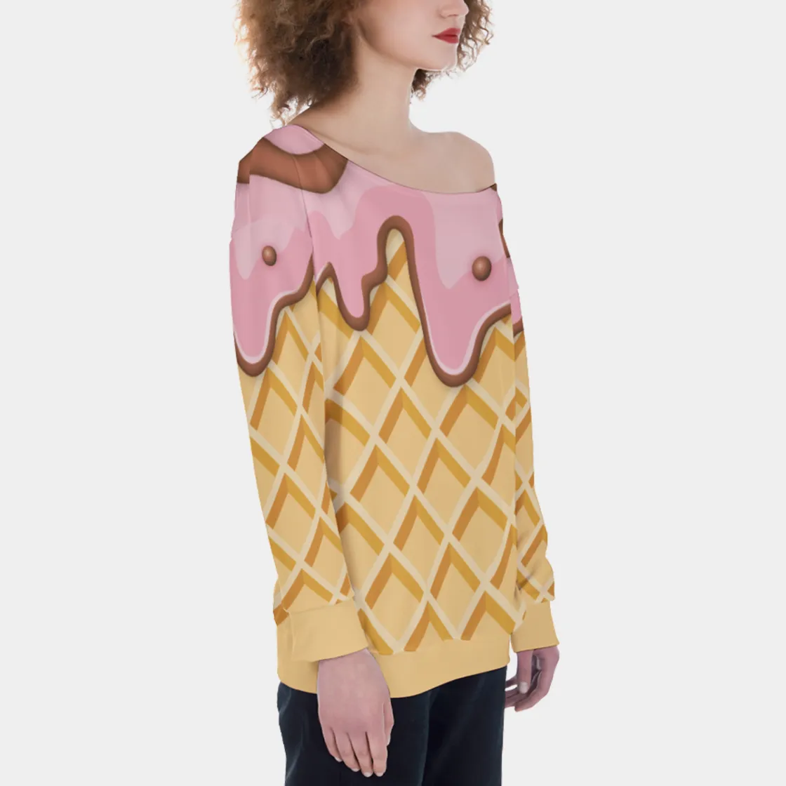 All-Over Print Oversized Women's Off-Shoulder Sweatshirt