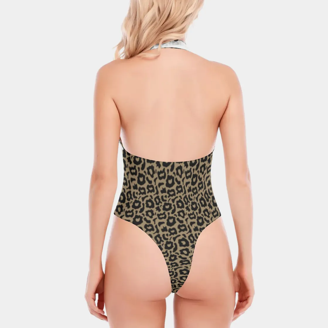 All-Over Print Women's Backless V-neck Skinny Bodysuit