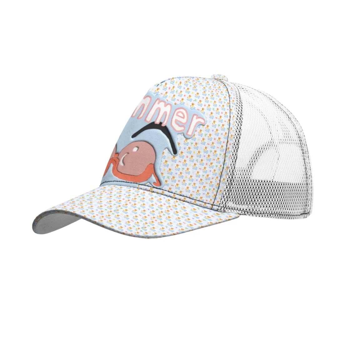 All-Over Print Black Buckle Peaked Mesh Cap With Box