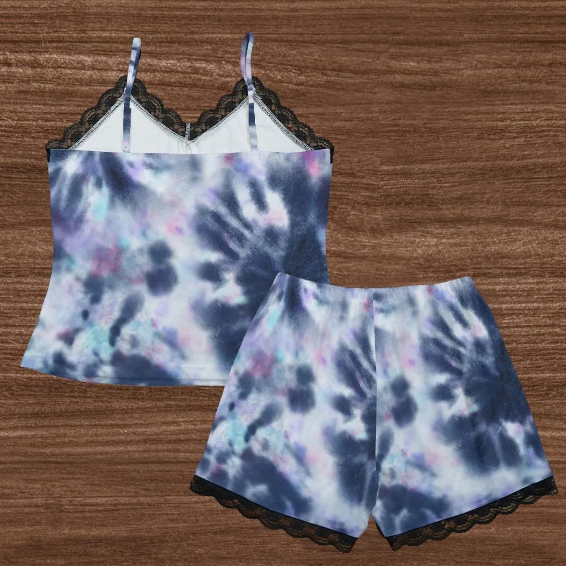 All-Over Print Women's Cami Home Suit With Lace Edge