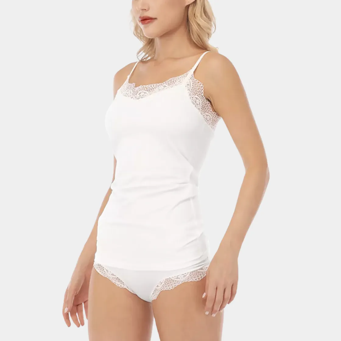 All-Over Print Women's Pajama Set With Lace Edge