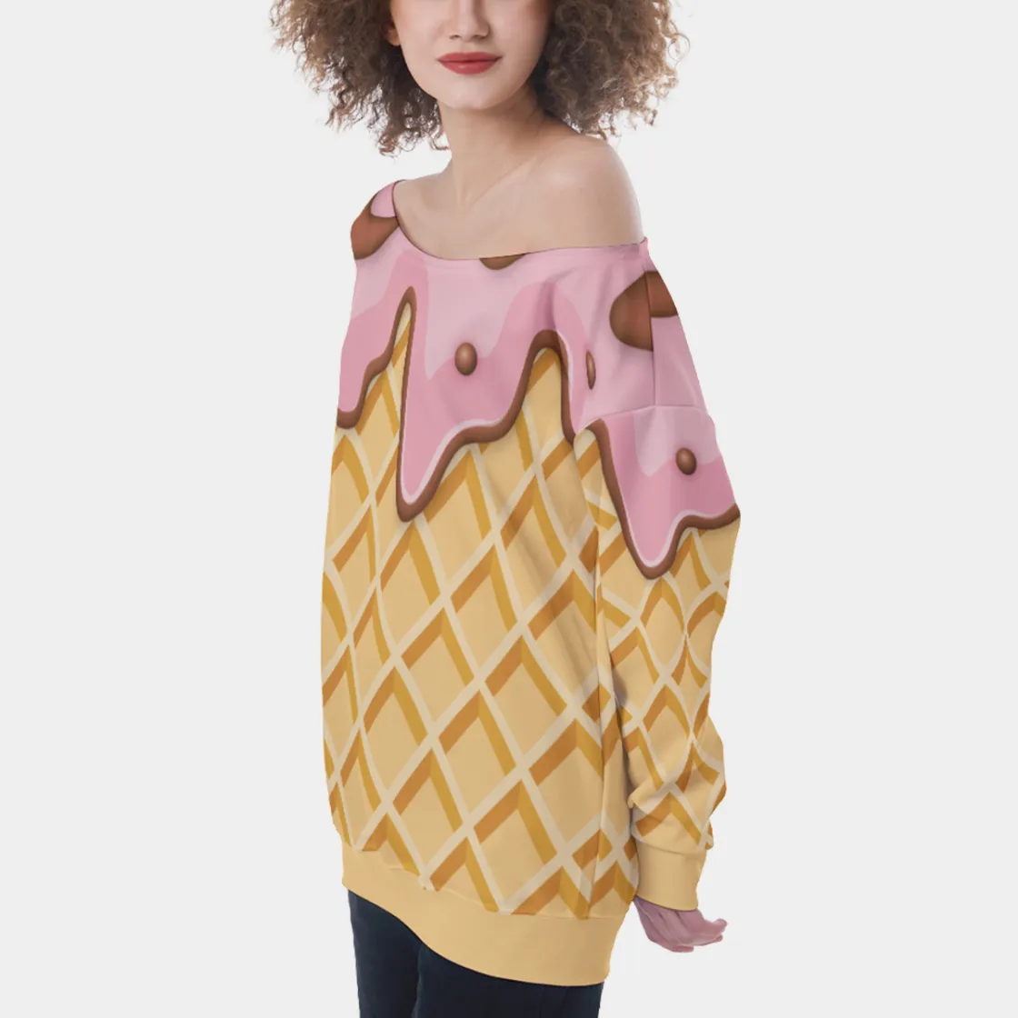 All-Over Print Oversized Women's Off-Shoulder Sweatshirt