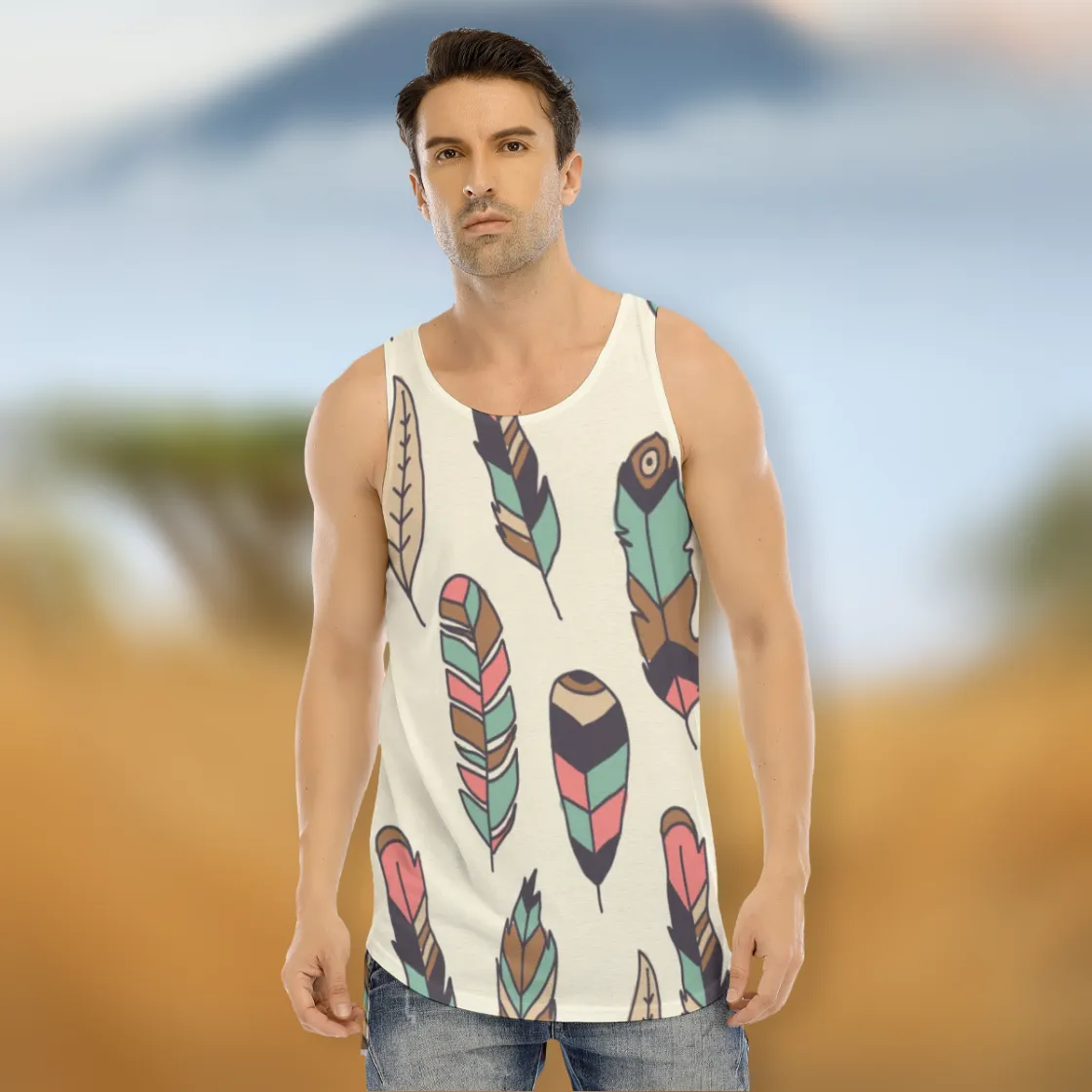 All-Over Print Men's Curved Hem Long Tank Top