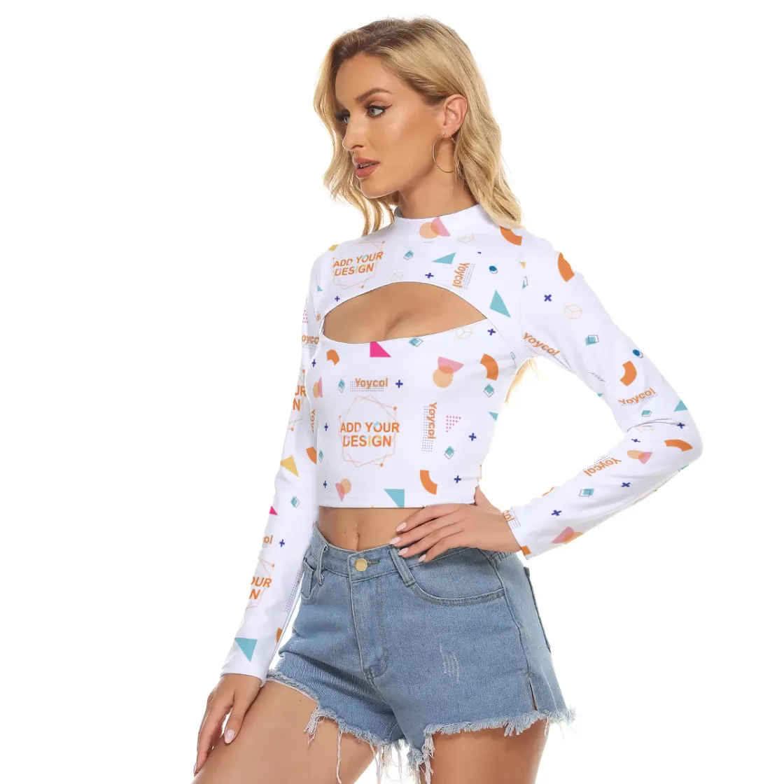 All-Over Print Women's Hollow Chest Keyhole Tight Crop Top