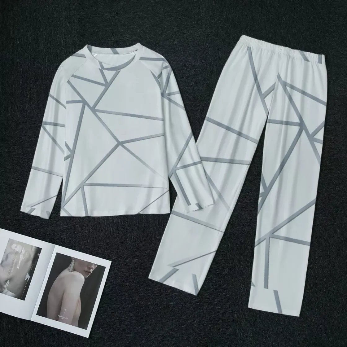 All-Over Print Women's Raglan Sleeve Pajamas With Wide Ankles