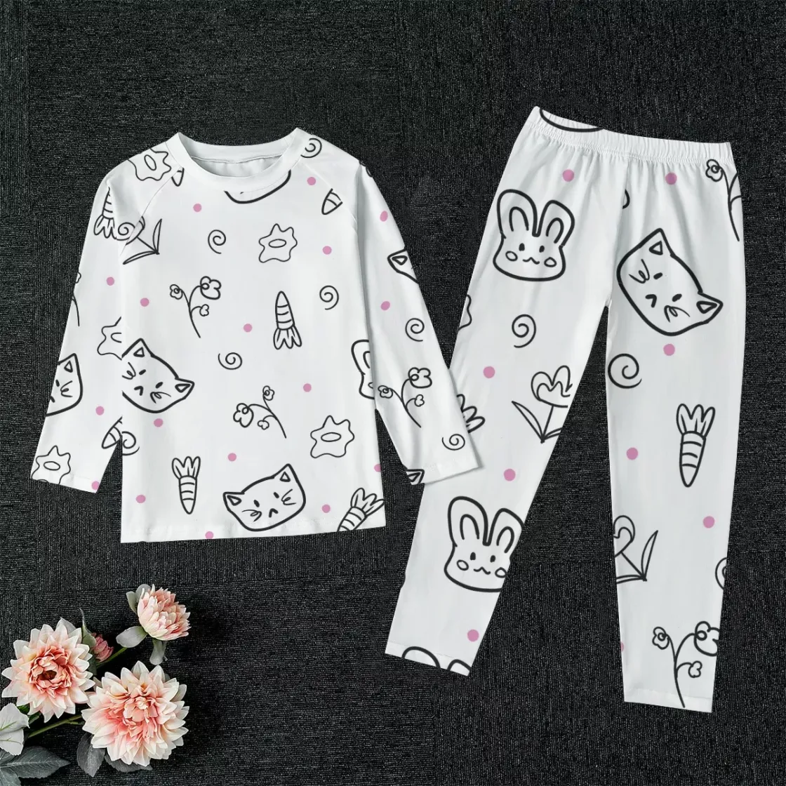All-Over Print Kid's Raglan Sleeve Pajamas With Wide Ankles