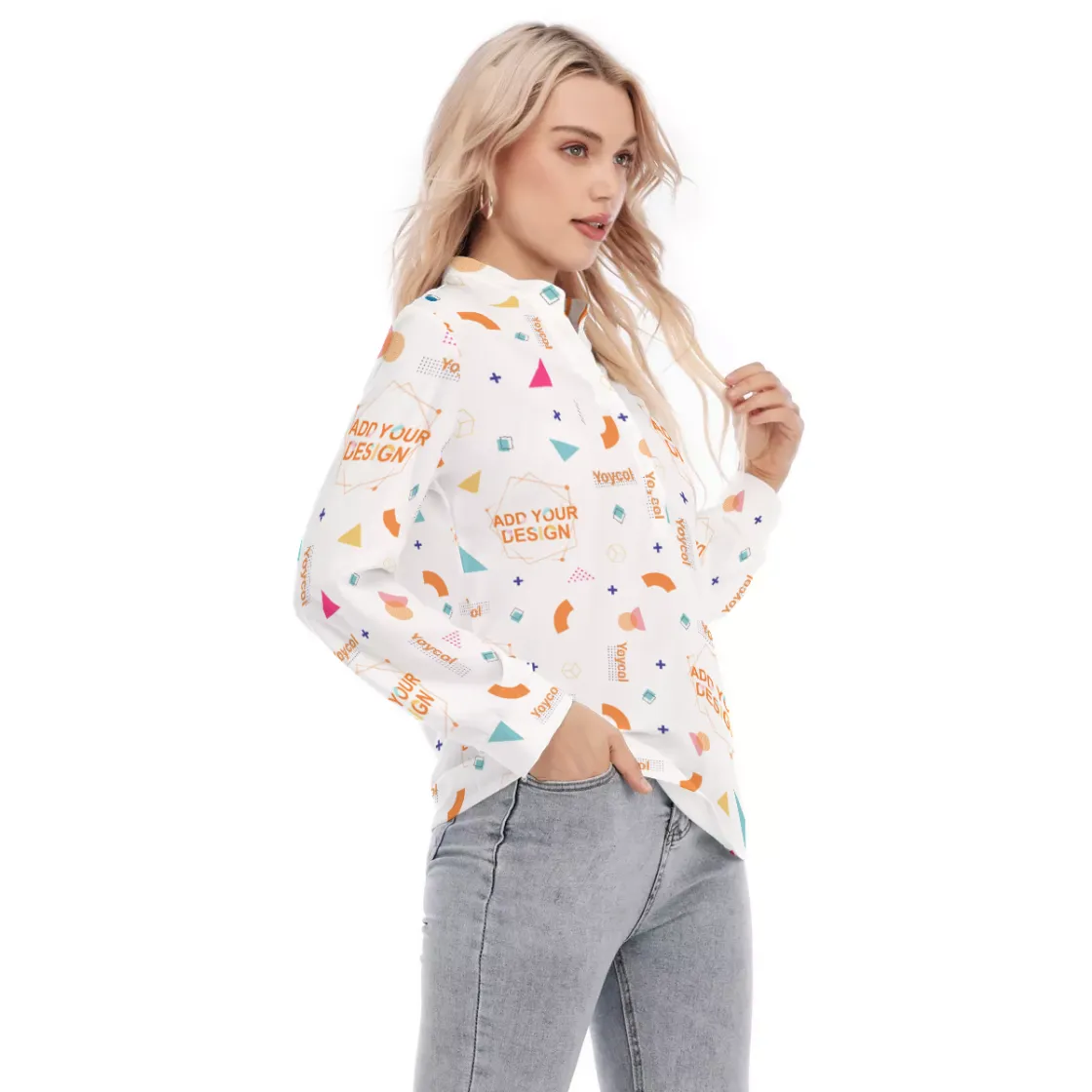 All-Over Print Women's Long Sleeve Blouse With Button Closure