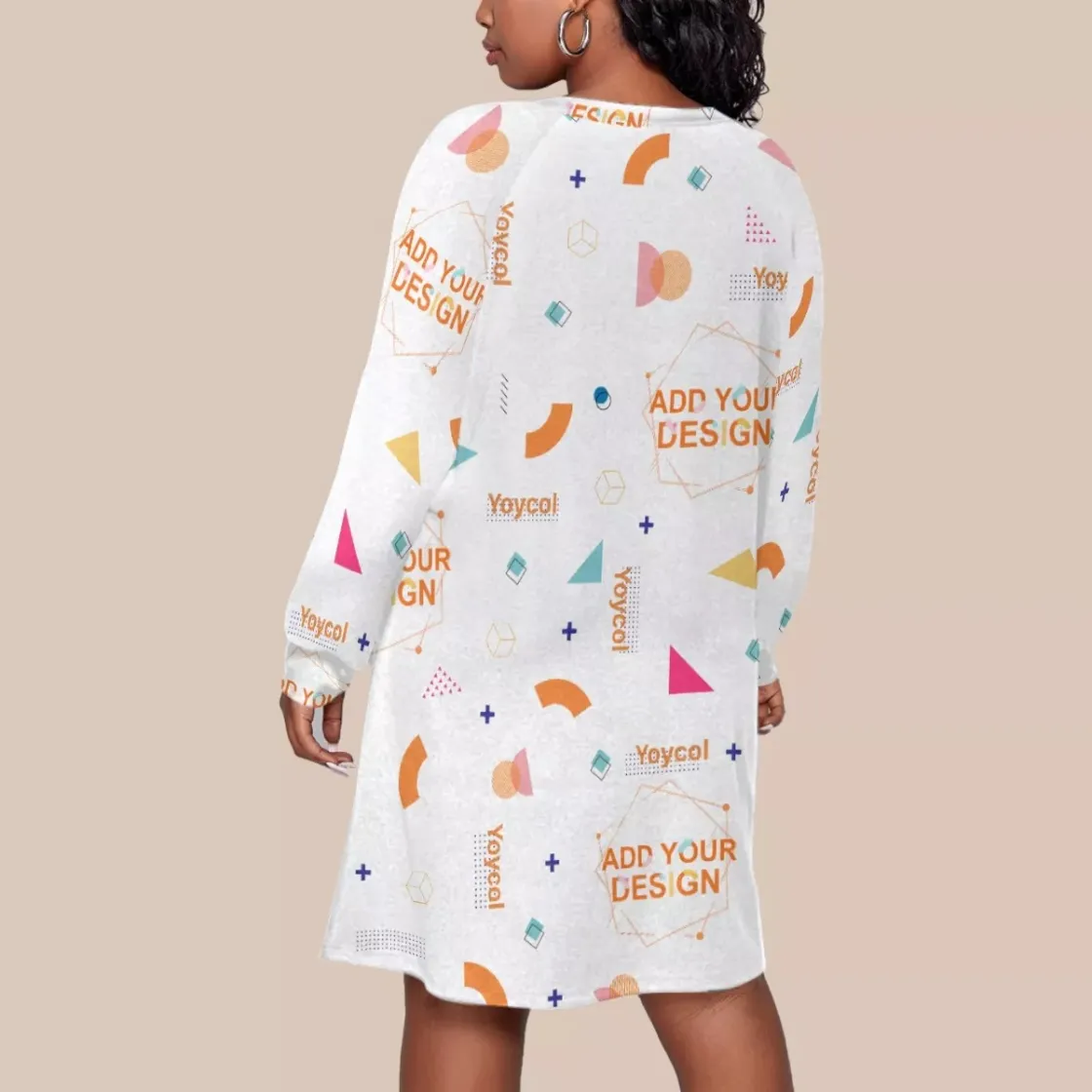 All-Over Print Women's Dress With Raglan Sleeve(Plus Size)