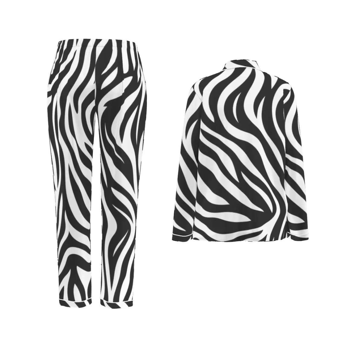 All-Over Print Women's Long Sleeve Pajama Set With White Contrast Piping
