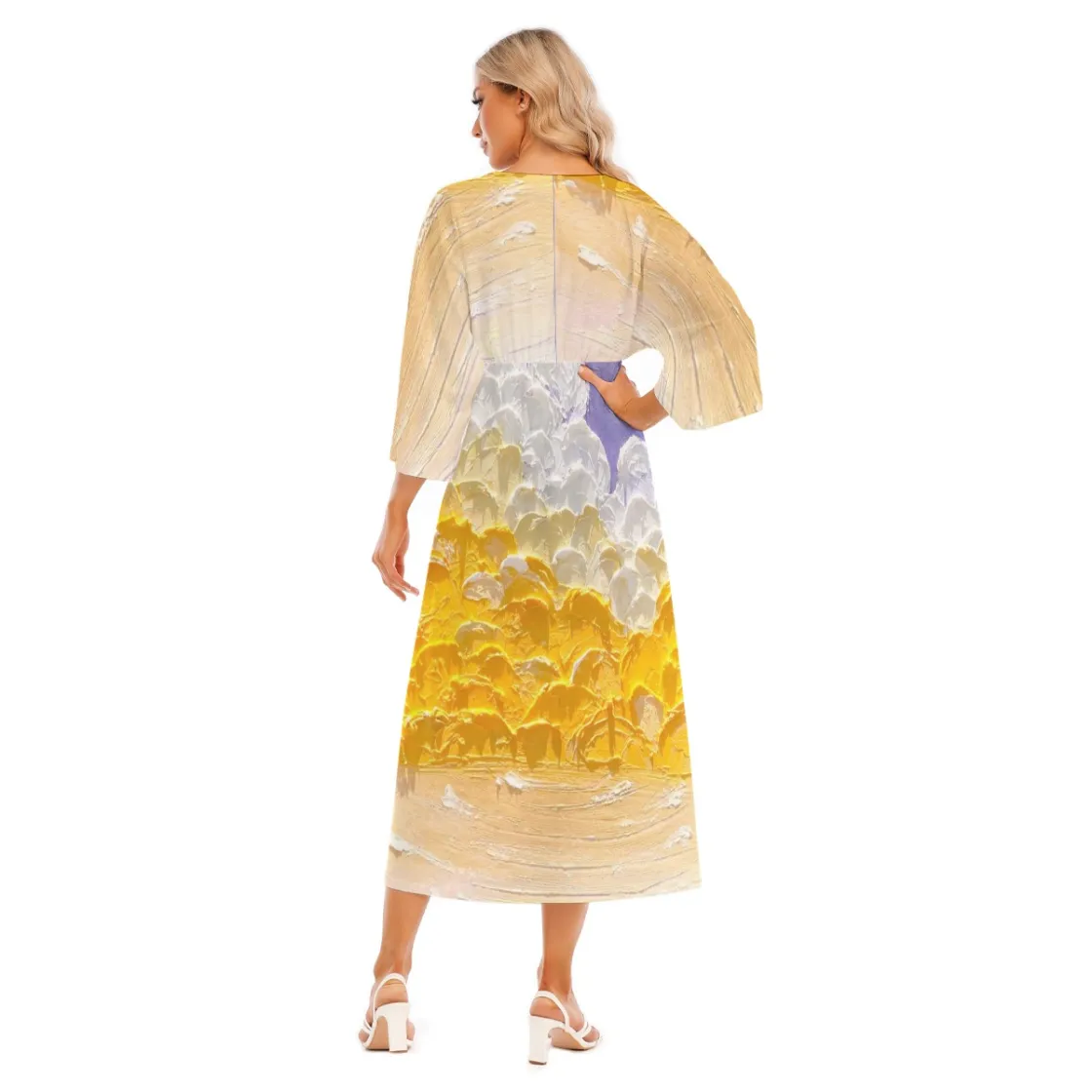 All-Over Print Women's Mid-Sleeve Long Dress