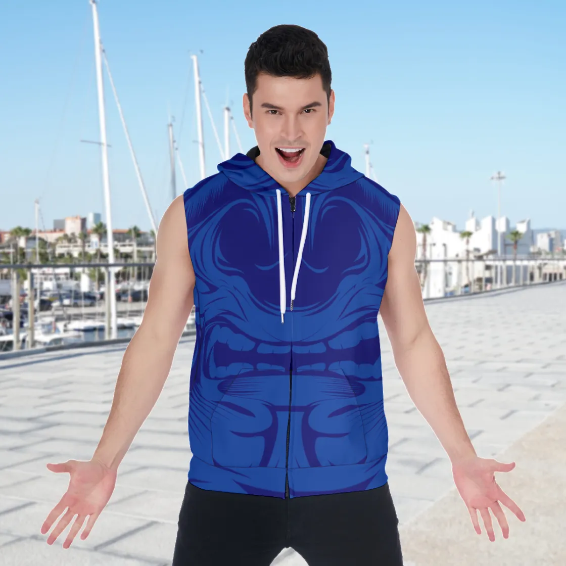 All-Over Print Men's Zipper-Up Sleeveless Hoodie