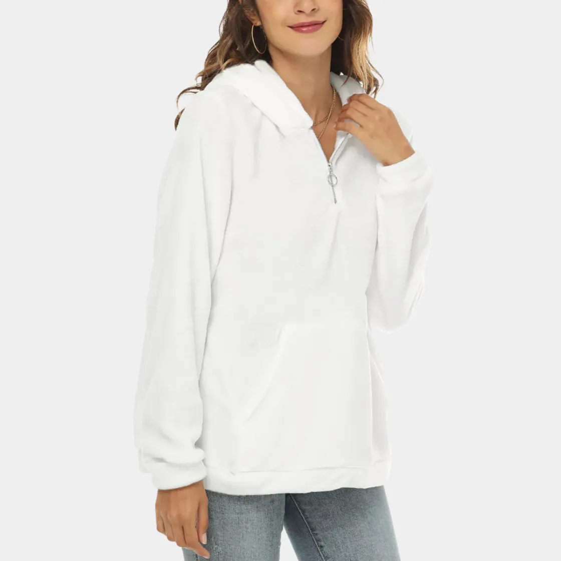 All-Over Print Women's Borg Fleece Hoodie With Half Zip