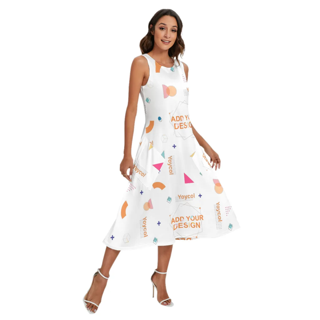 All-Over Print Women's Sleeveless Dress With Diagonal Pocket
