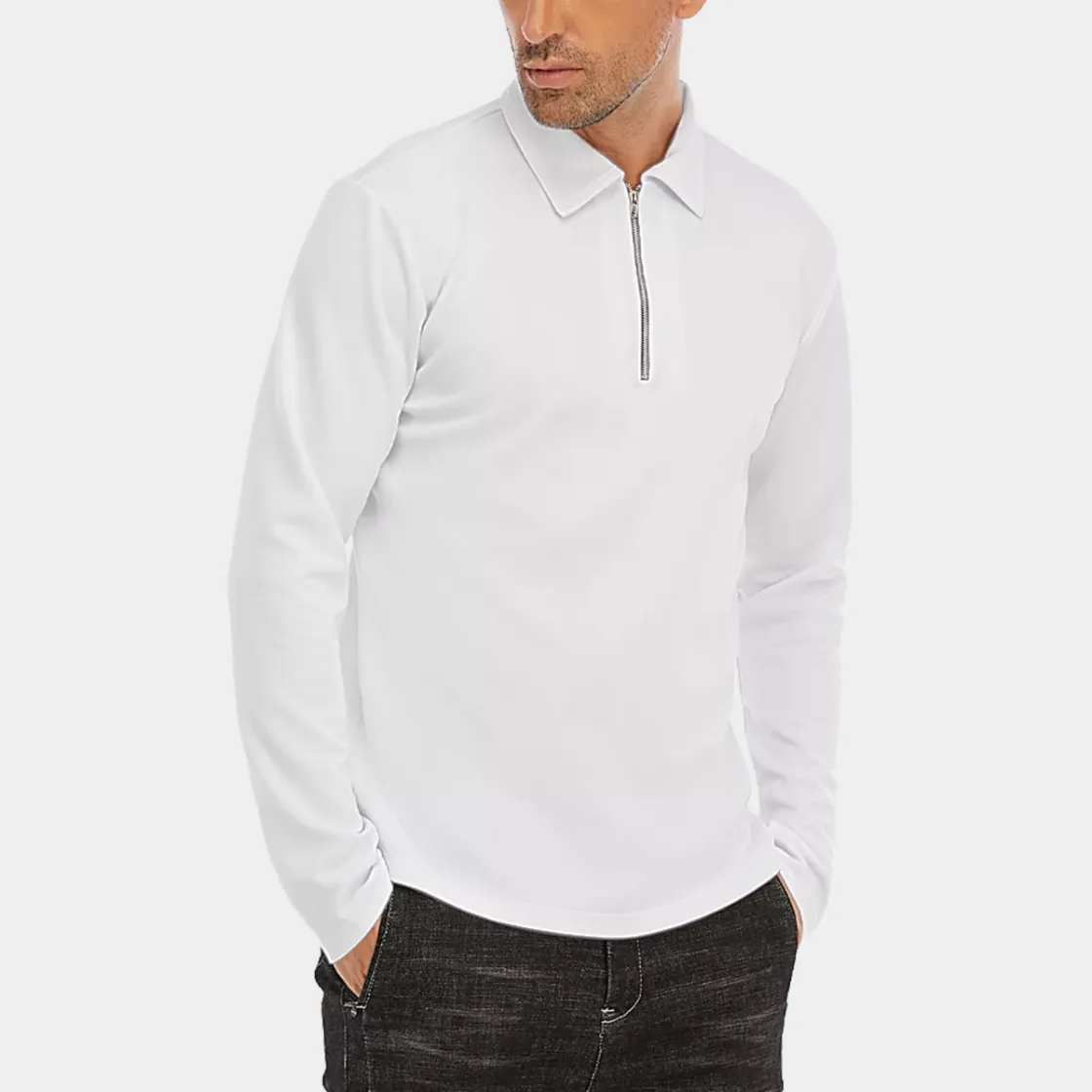 All-Over Print Men's Lapel T-shirt With Neckline Zipper Closure