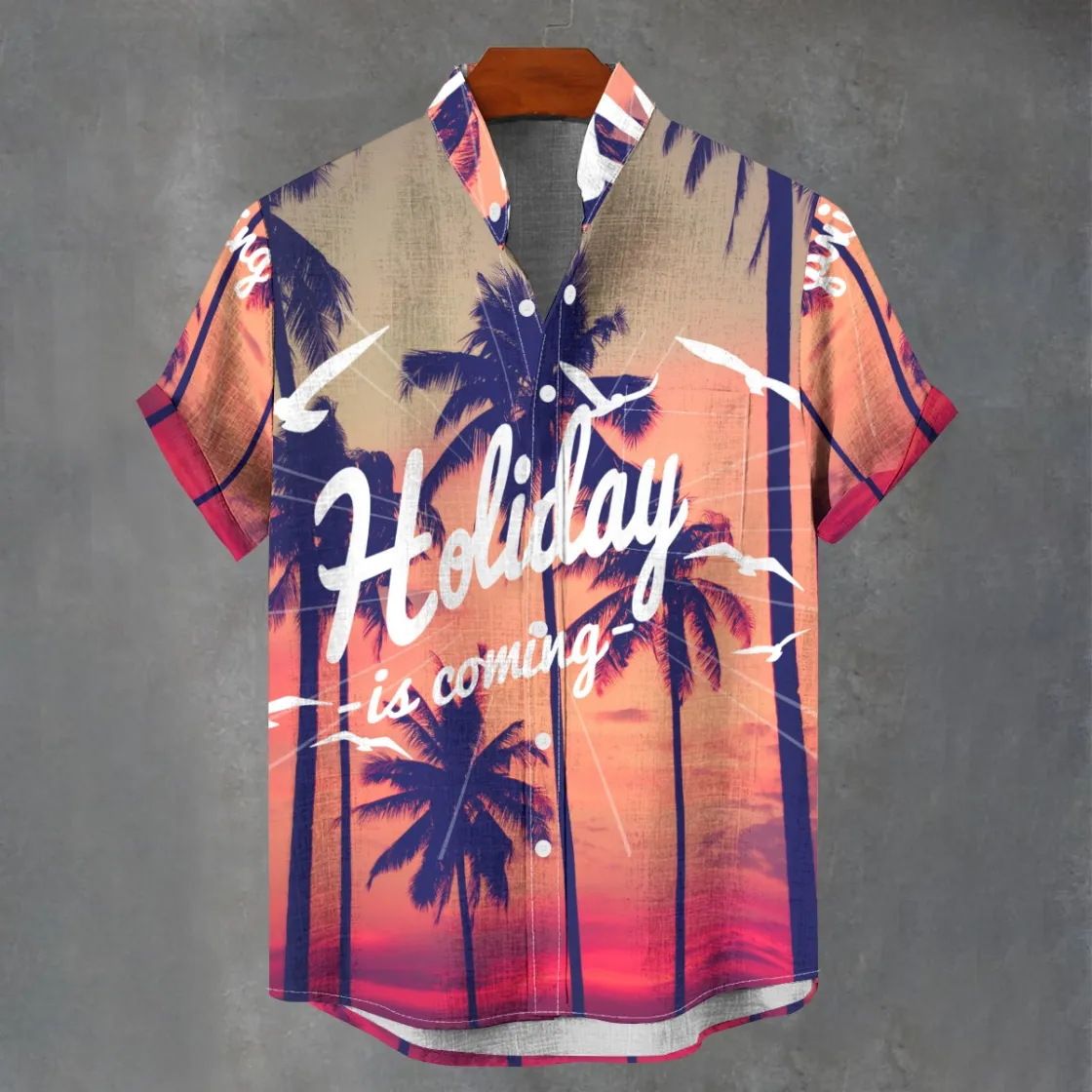 All-Over Print Men's Stand Collar Shirt|110GSM Imitation Flax