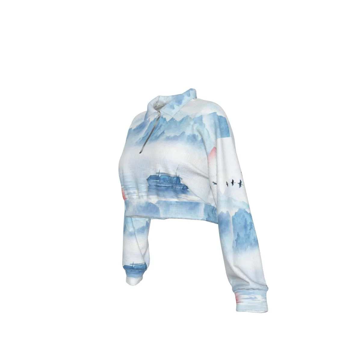 All-Over Print Women's Hoodie with Half Zipper