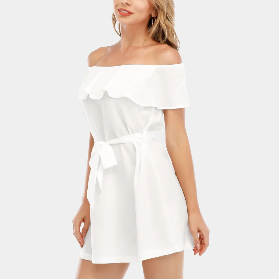 All-Over Print Women's Off-shoulder Dress With Ruffle