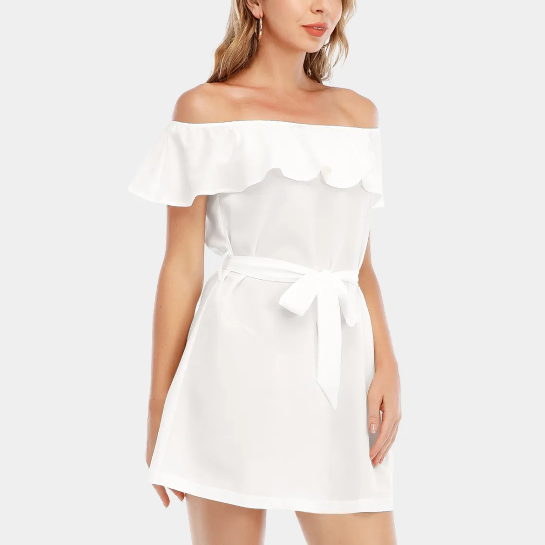All-Over Print Women's Off-shoulder Dress With Ruffle