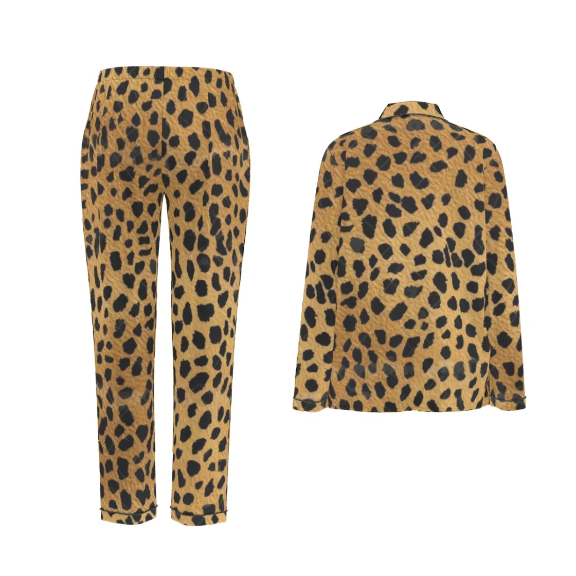 All-Over Print Women's Long Sleeve Pajama Set With Black Contrast Piping