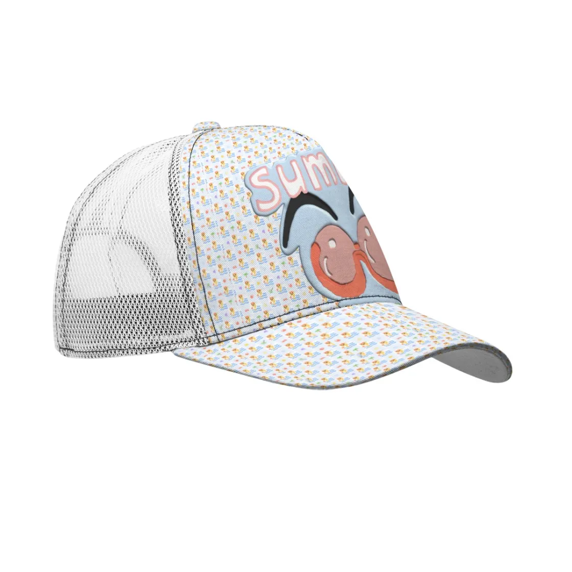 All-Over Print Black Buckle Peaked Mesh Cap With Box