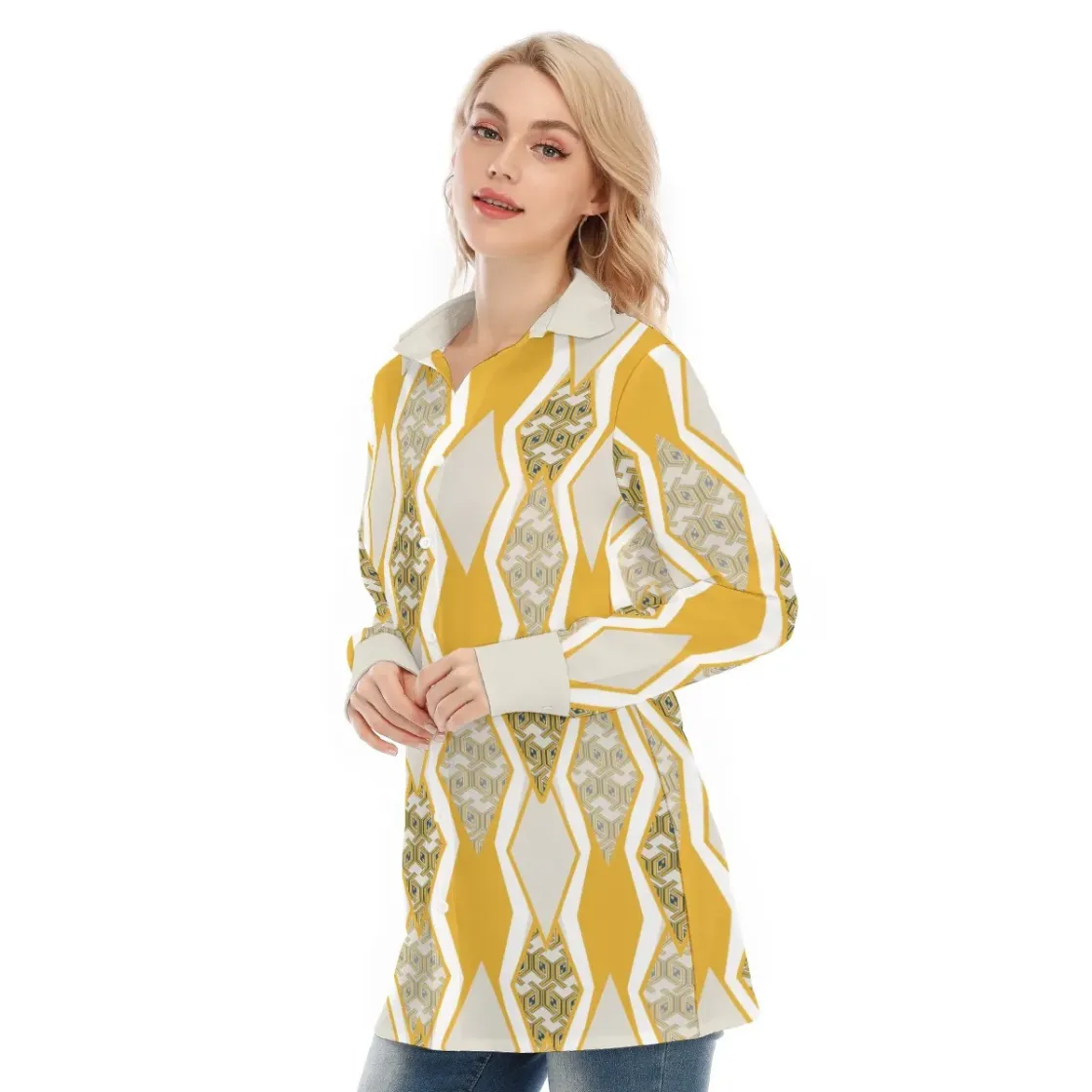 All-Over Print Women's Long Shirt |115GSM Cotton poplin