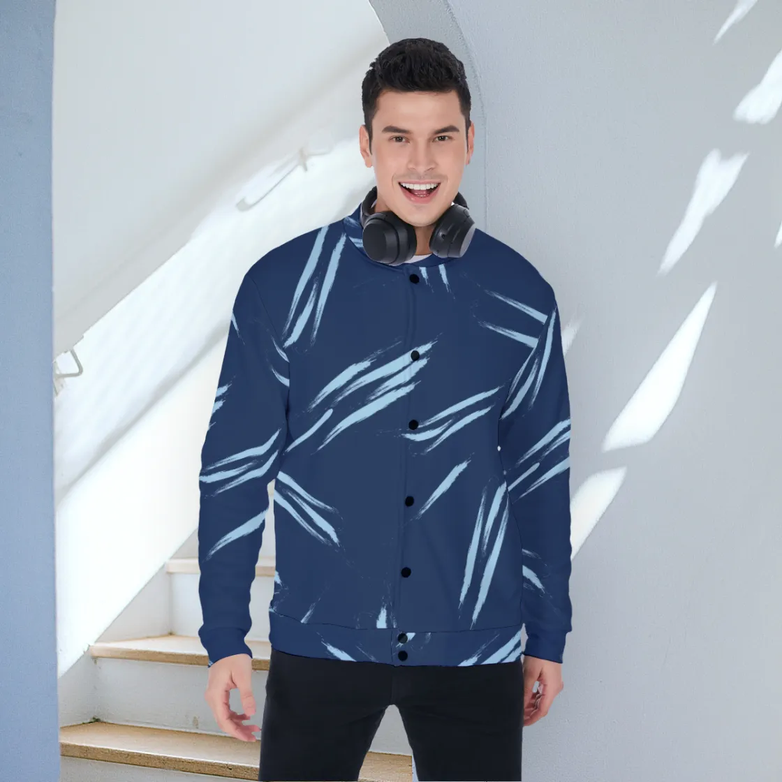 All-Over Print Men's Baseball Jacket With Heavy Fleece