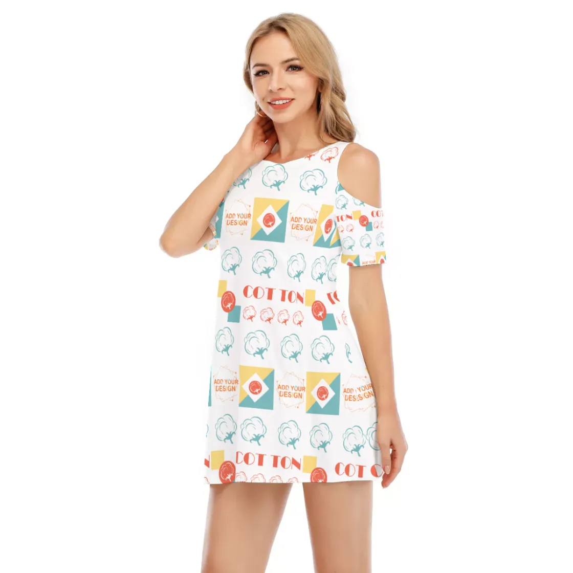 All-Over Print Women's Cold Shoulder Dress | 190GSM Cotton
