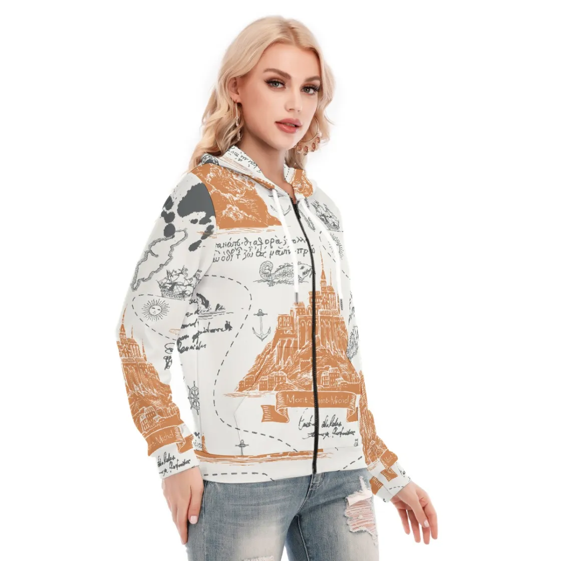 All-Over Print Women's Hoodie With Zipper