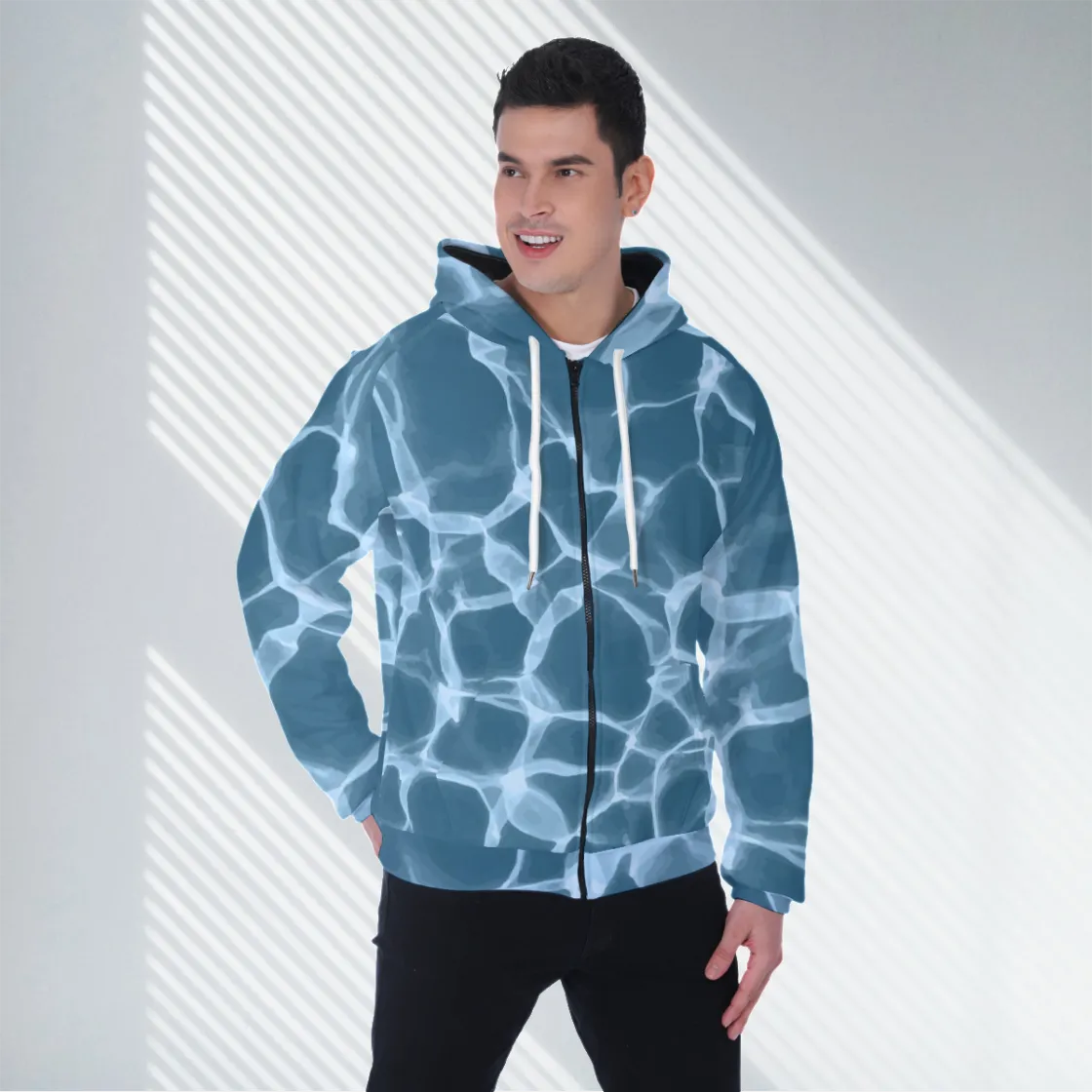 All-Over Print Men's Heavy Fleece Raglan Zip Up Hoodie With Pocket