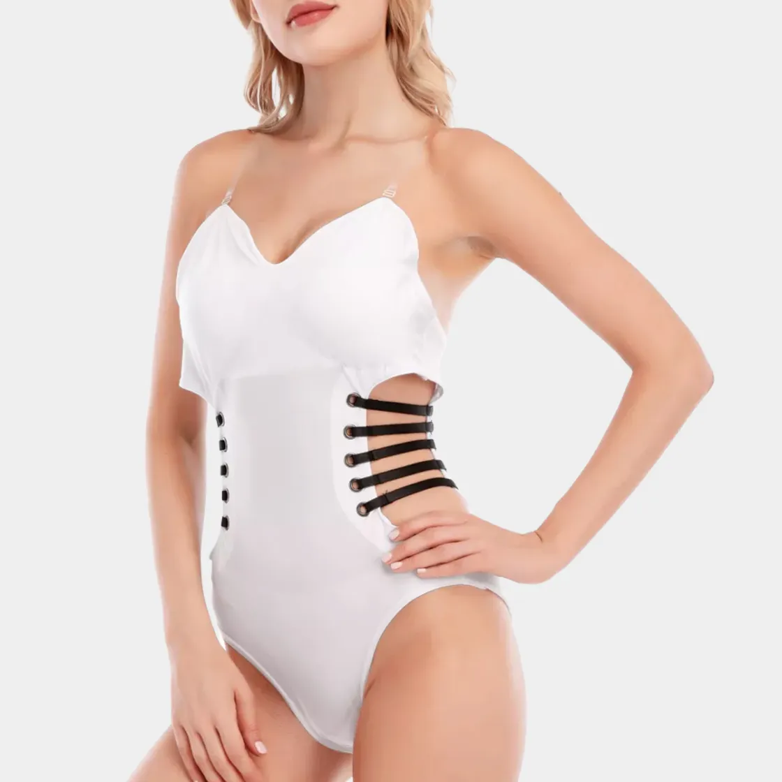 All-Over Print Women's Tube Top Bodysuit With Side Black Straps