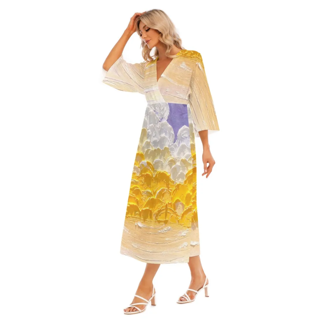 All-Over Print Women's Mid-Sleeve Long Dress
