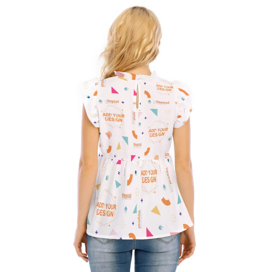 All-Over Print Women's Blouse With Lotus Leaf Lace