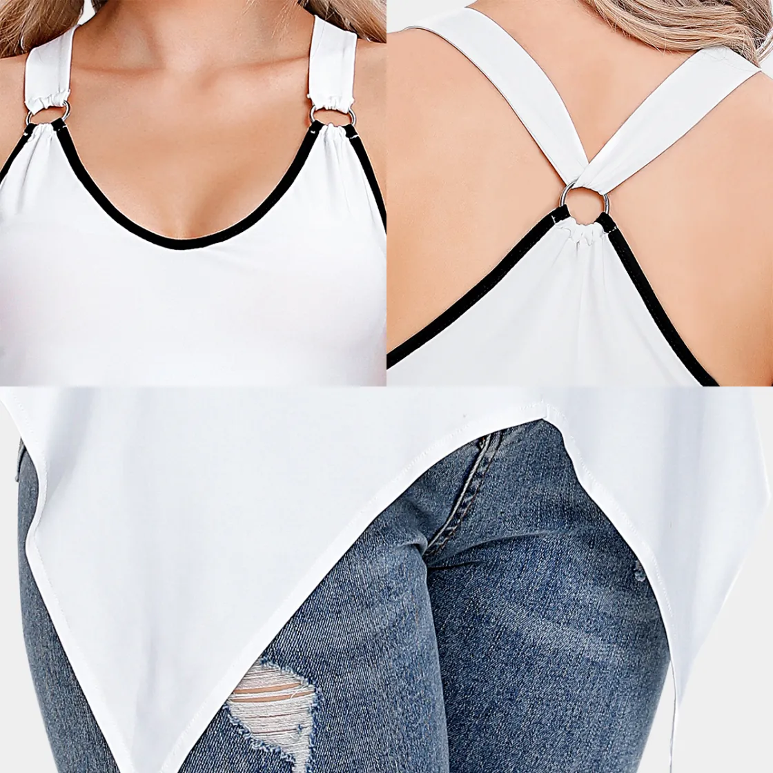 All-Over Print Women's Racing Tank Top With Irregular Hem