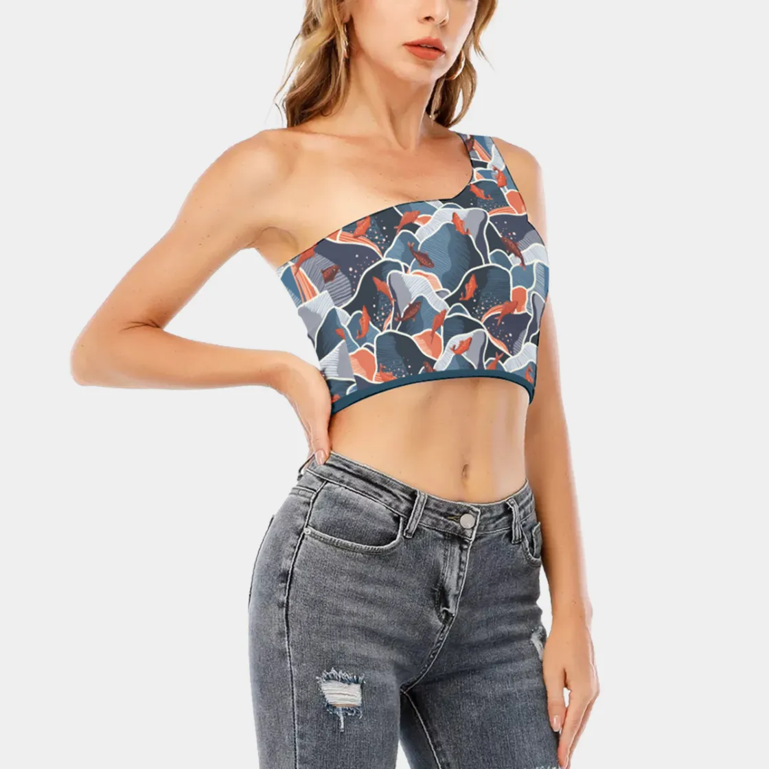 All-Over Print Women's One-Shoulder Cropped Top