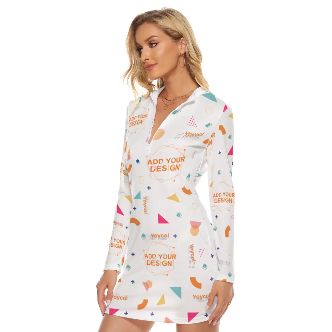 All-Over Print Women's Zip Front Tight Dress