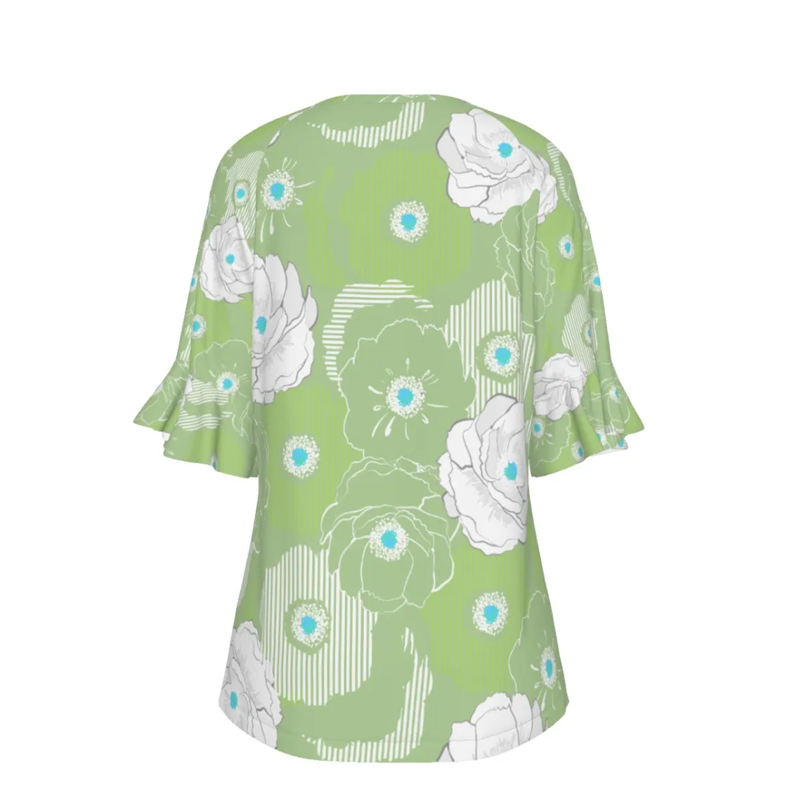 All-Over Print V-neck Women's T-shirt With Bell Sleeve