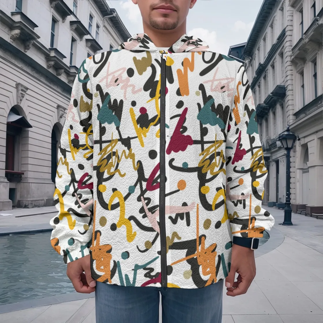 All-Over Print Men's Casual Zipper Jacket